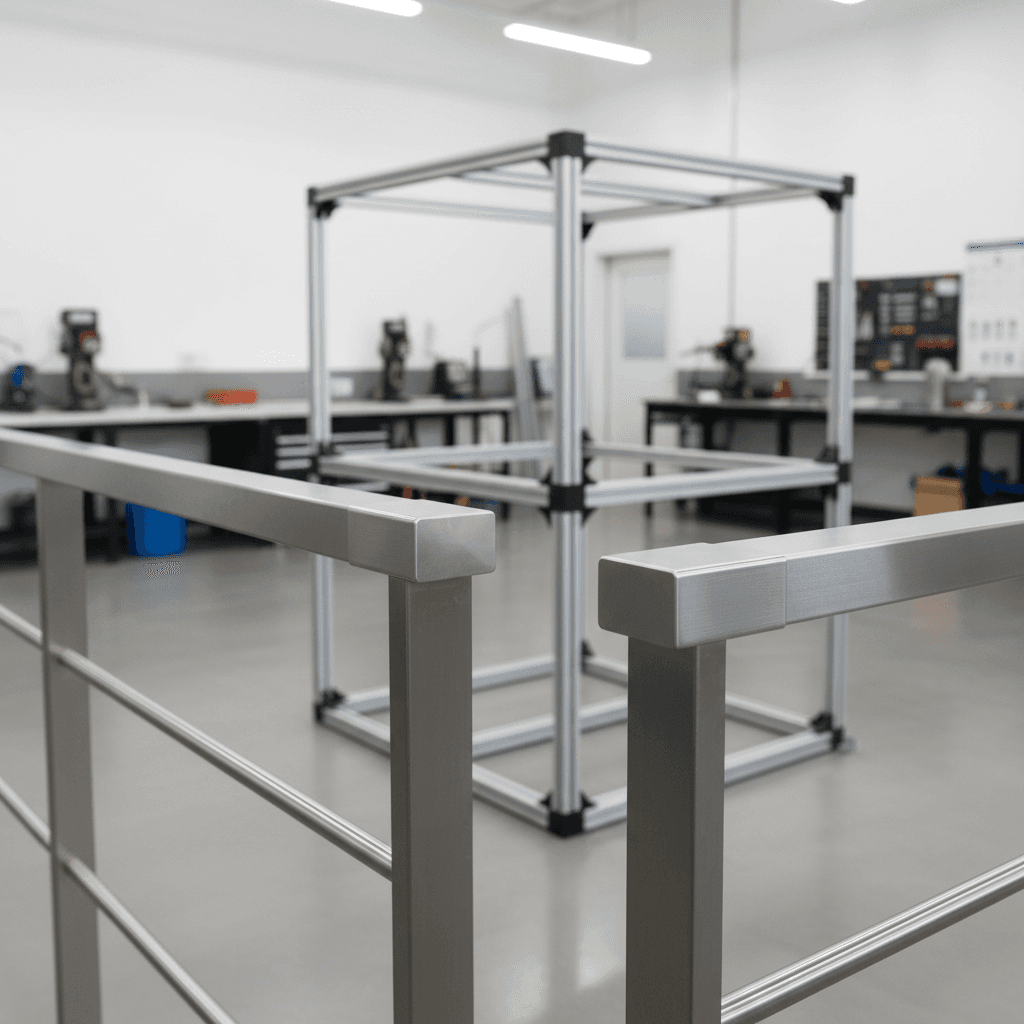 Aluminum railing and T-slot framing with finished end caps
